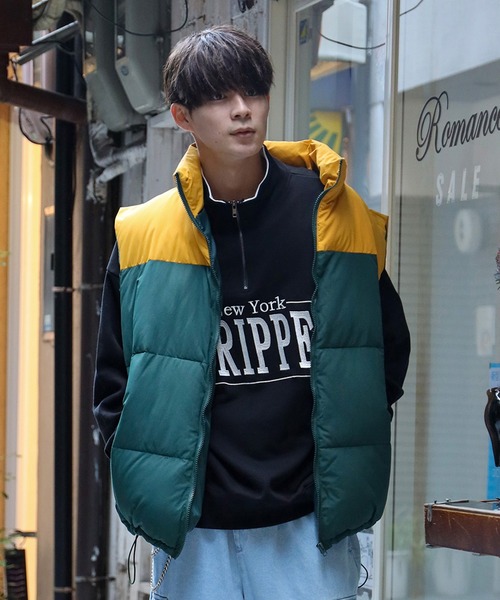 SPINNS(スピンズ)の「【ビックシルエット】ジップアップ 切り替えフェイクダウンベスト(ベスト・メンズ・ブラック×グリーン/ネイビー系/ブラック/グリーン系その他・M/L)」の7枚目の写真