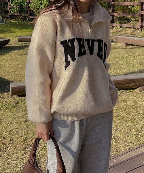 SONA(ソナ)の「SONYUNARA NEVER英文プリントハーフジップアップニット(ニット/セーター・レディース・アイボリー・ONE SIZE)」の10枚目の写真