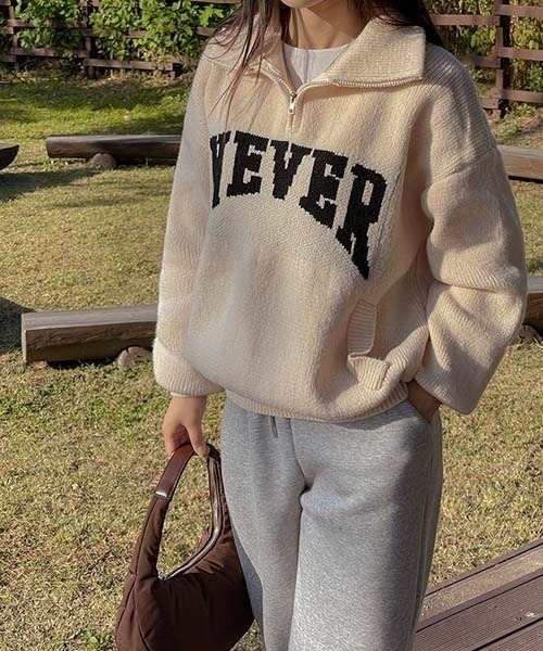 SONA(ソナ)の「SONYUNARA NEVER英文プリントハーフジップアップニット(ニット/セーター・レディース・アイボリー・ONE SIZE)」の8枚目の写真