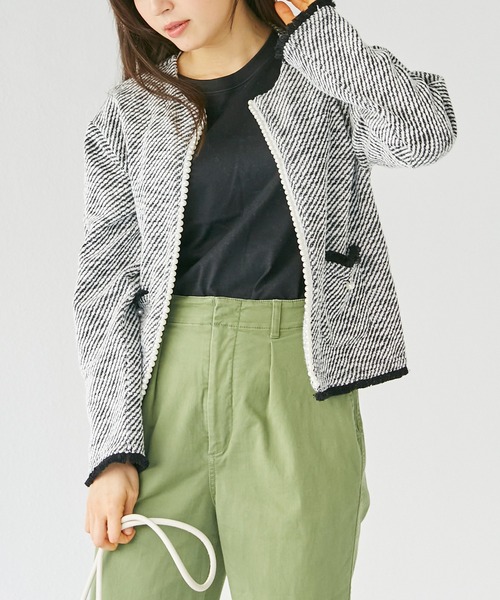 INCEDE（インシード）の「ツイードライク フリンジカットカーディガン（カーディガン/ボレロ・レディース・オフホワイト/ブラック・M/L/LL/3L/4L）」の11枚目の写真