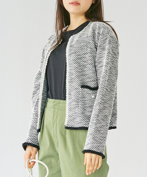 INCEDE（インシード）の「ツイードライク フリンジカットカーディガン（カーディガン/ボレロ・レディース・オフホワイト/ブラック・M/L/LL/3L/4L）」の8枚目の写真