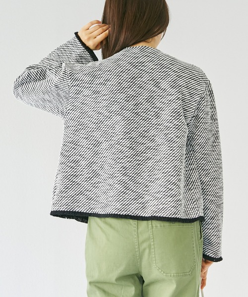 INCEDE（インシード）の「ツイードライク フリンジカットカーディガン（カーディガン/ボレロ・レディース・オフホワイト/ブラック・M/L/LL/3L/4L）」の6枚目の写真