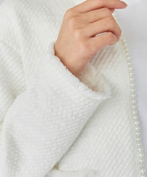 INCEDE（インシード）の「ツイードライク フリンジカットカーディガン（カーディガン/ボレロ・レディース・オフホワイト/ブラック・M/L/LL/3L/4L）」の12枚目の写真