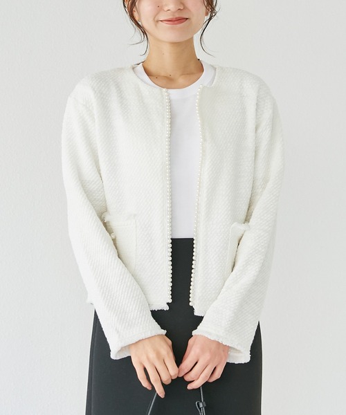 INCEDE（インシード）の「ツイードライク フリンジカットカーディガン（カーディガン/ボレロ・レディース・オフホワイト/ブラック・M/L/LL/3L/4L）」の13枚目の写真