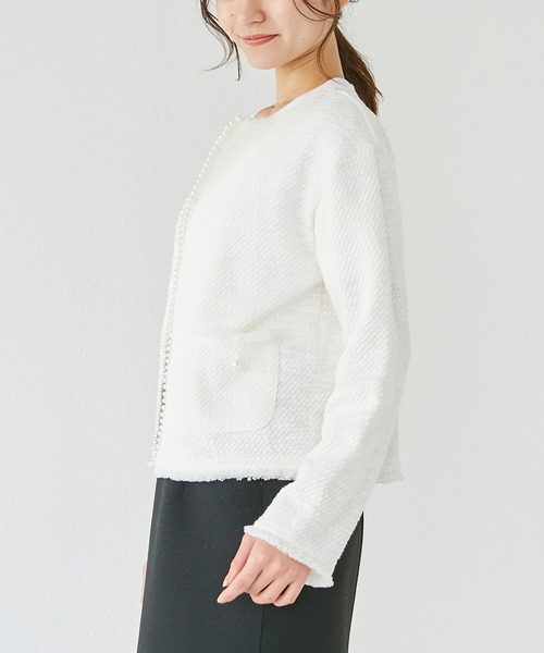 INCEDE（インシード）の「ツイードライク フリンジカットカーディガン（カーディガン/ボレロ・レディース・オフホワイト/ブラック・M/L/LL/3L/4L）」の21枚目の写真