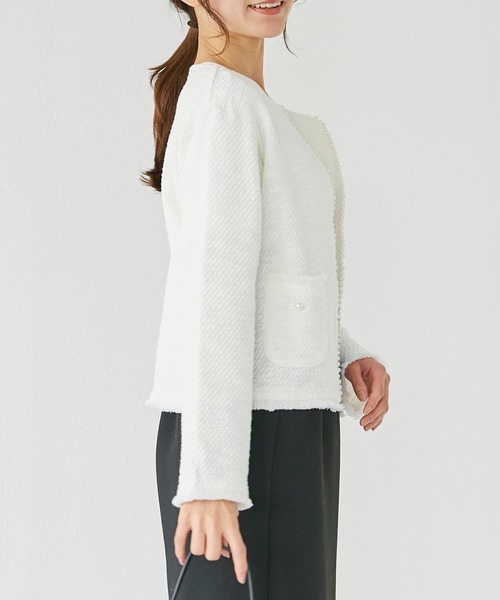 INCEDE（インシード）の「ツイードライク フリンジカットカーディガン（カーディガン/ボレロ・レディース・オフホワイト/ブラック・M/L/LL/3L/4L）」の10枚目の写真
