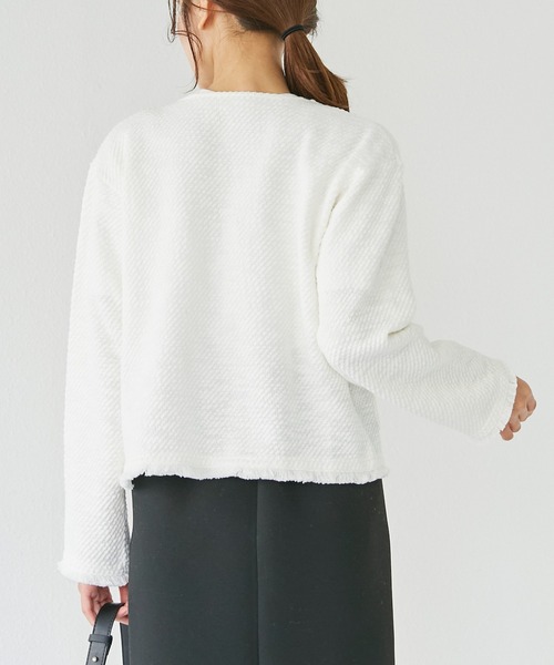 INCEDE（インシード）の「ツイードライク フリンジカットカーディガン（カーディガン/ボレロ・レディース・オフホワイト/ブラック・M/L/LL/3L/4L）」の7枚目の写真