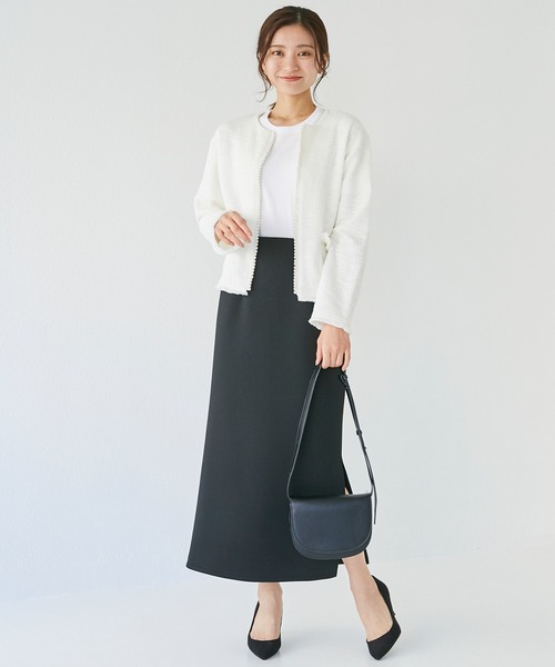 INCEDE（インシード）の「ツイードライク フリンジカットカーディガン（カーディガン/ボレロ・レディース・オフホワイト/ブラック・M/L/LL/3L/4L）」の5枚目の写真