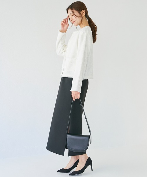 INCEDE（インシード）の「ツイードライク フリンジカットカーディガン（カーディガン/ボレロ・レディース・オフホワイト/ブラック・M/L/LL/3L/4L）」の17枚目の写真