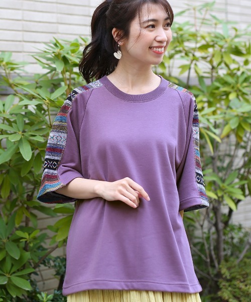 チチカカ（チチカカ）の「ジャガードヨークＴシャツ【ユニセックス】（Tシャツ/カットソー・メンズ・パープル/ブラック/グレー・FREE）」の3枚目の写真