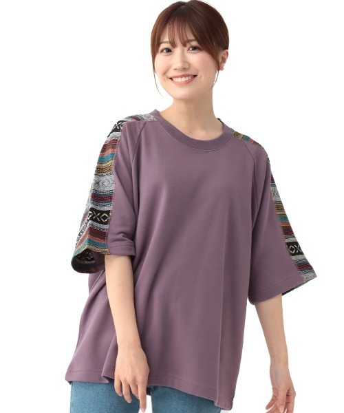 チチカカ（チチカカ）の「ジャガードヨークＴシャツ【ユニセックス】（Tシャツ/カットソー・メンズ・パープル/ブラック/グレー・FREE）」の12枚目の写真