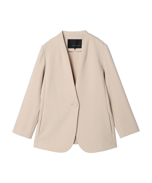 YECCA VECCA（イェッカヴェッカ）の「ストレッチノーカラージャケット（ノーカラージャケット・レディース・ネイビー/ベージュ/ライトベージュ・FREE）」の4枚目の写真