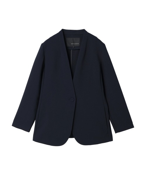 YECCA VECCA（イェッカヴェッカ）の「ストレッチノーカラージャケット（ノーカラージャケット・レディース・ネイビー/ベージュ/ライトベージュ・FREE）」の5枚目の写真