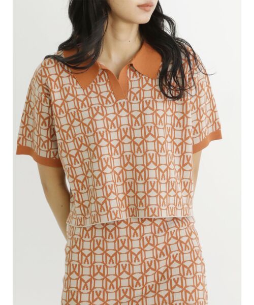 MURUA（ムルーア）の「モノグラムニットポロシャツ（ポロシャツ・レディース・ブラック/オレンジ/ブルー・FREE）」の3枚目の写真