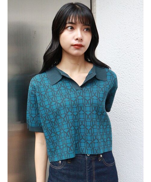 MURUA（ムルーア）の「モノグラムニットポロシャツ（ポロシャツ・レディース・ブラック/オレンジ/ブルー・FREE）」の16枚目の写真