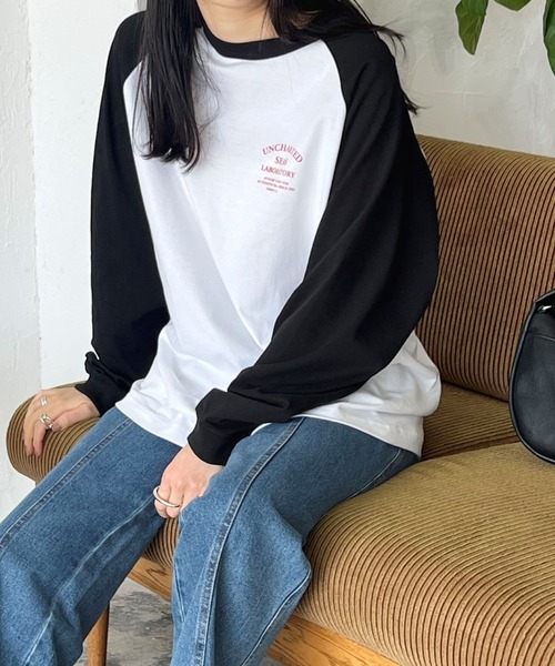 LIAN(リアン)の「ラグランスリーブロゴロンT(Tシャツ/カットソー・レディース・ブラック/ネイビー/グリーン・FREE)」の7枚目の写真