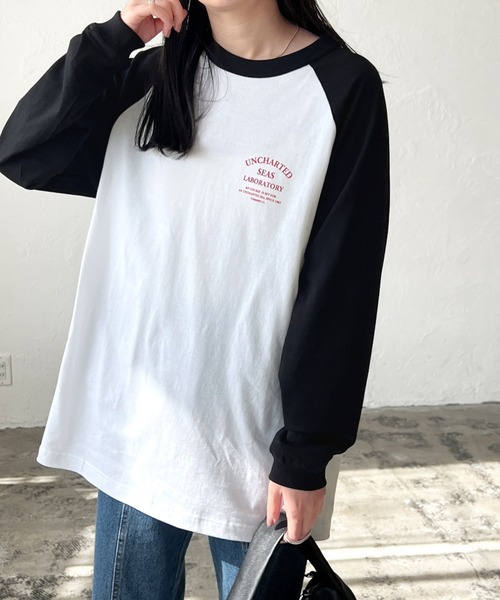 LIAN(リアン)の「ラグランスリーブロゴロンT(Tシャツ/カットソー・レディース・ブラック/ネイビー/グリーン・FREE)」の5枚目の写真