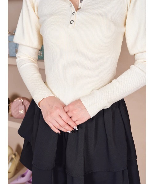 Darich(ダーリッチ)の「ボリュームパフショルリブニットトップス(ニット/セーター・レディース・ピンク/アイボリー/ブラック・FREE)」の14枚目の写真