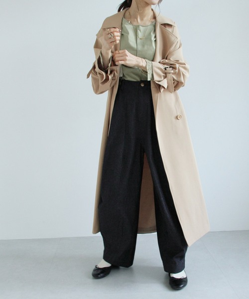 Crisp（クリスプ）の「ロングジレトレンチコート（トレンチコート・レディース・グリーン/ベージュ・FREE）」の6枚目の写真