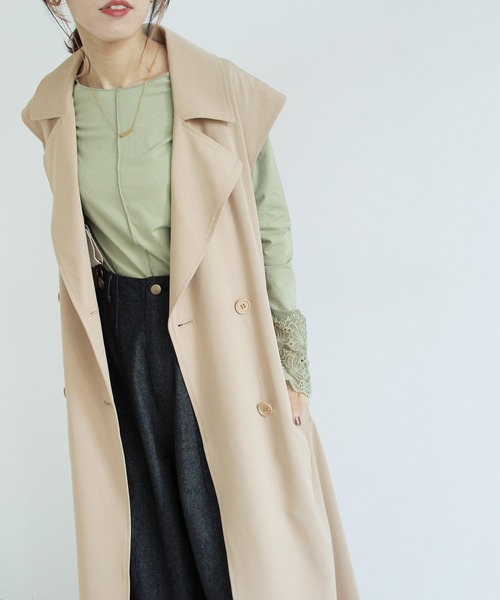Crisp（クリスプ）の「ロングジレトレンチコート（トレンチコート・レディース・グリーン/ベージュ・FREE）」の14枚目の写真
