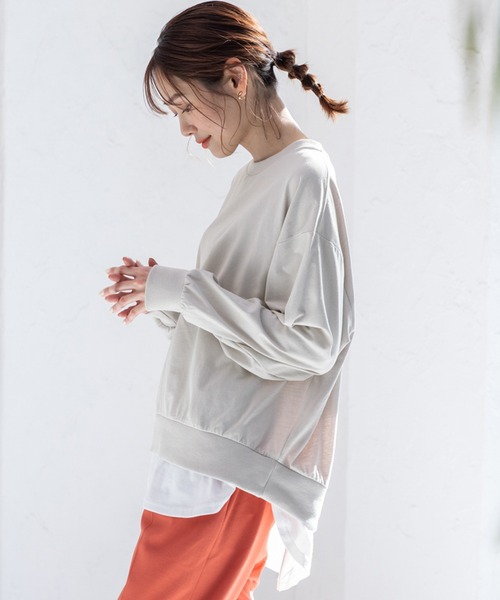 GLOBAL WORK(グローバルワーク)の「フェイクレイヤー長袖/WEB限定/176627(Tシャツ/カットソー・レディース・ブラック/ブルー系その他/モカ/グレイッシュベージュ・MEDIUM/LARGE)」の4枚目の写真