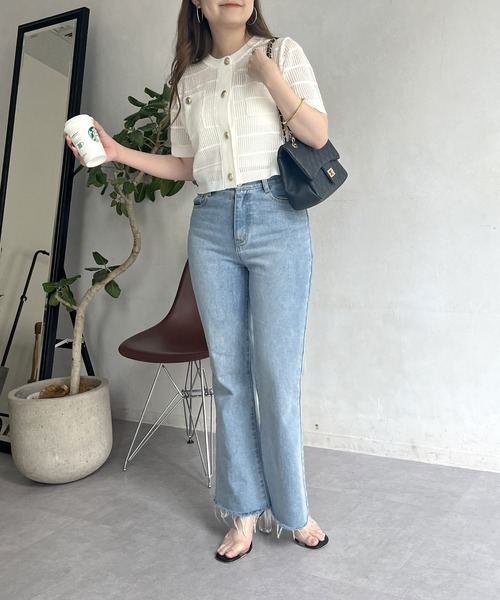 prose verse（プロズヴェール）の「金ボタン半袖メッシュカーディガン（カーディガン/ボレロ・レディース・オフホワイト/ブラック・ﾌﾘ-）」の11枚目の写真