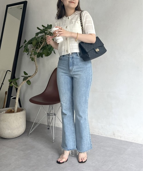 prose verse（プロズヴェール）の「金ボタン半袖メッシュカーディガン（カーディガン/ボレロ・レディース・オフホワイト/ブラック・ﾌﾘ-）」の8枚目の写真