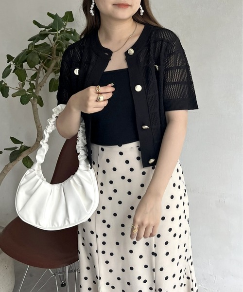 prose verse（プロズヴェール）の「金ボタン半袖メッシュカーディガン（カーディガン/ボレロ・レディース・オフホワイト/ブラック・ﾌﾘ-）」の19枚目の写真