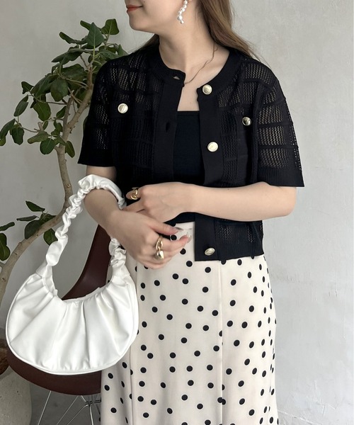 prose verse（プロズヴェール）の「金ボタン半袖メッシュカーディガン（カーディガン/ボレロ・レディース・オフホワイト/ブラック・ﾌﾘ-）」の5枚目の写真