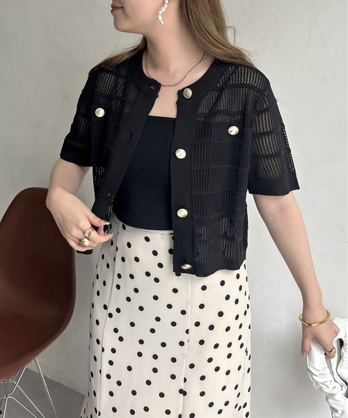 prose verse（プロズヴェール）の「金ボタン半袖メッシュカーディガン（カーディガン/ボレロ・レディース・オフホワイト/ブラック・ﾌﾘ-）」の9枚目の写真