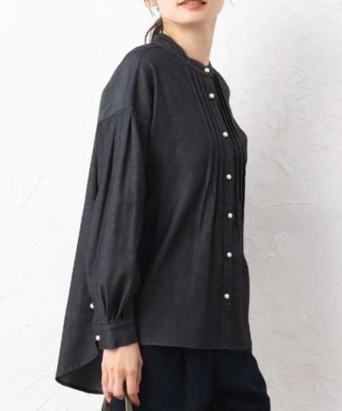 aunt lily（アントリリー）の「デニムパール調釦アクセントシャツジャケット（デニムジャケット・レディース・ブラック/ネイビー・7号/9号/11号/13号/15号）」の2枚目の写真