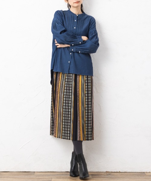 aunt lily（アントリリー）の「デニムパール調釦アクセントシャツジャケット（デニムジャケット・レディース・ブラック/ネイビー・7号/9号/11号/13号/15号）」の8枚目の写真