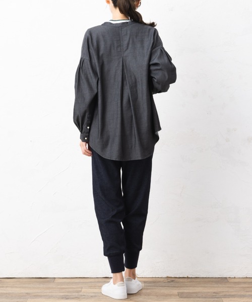 aunt lily（アントリリー）の「デニムパール調釦アクセントシャツジャケット（デニムジャケット・レディース・ブラック/ネイビー・7号/9号/11号/13号/15号）」の6枚目の写真