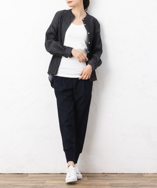 aunt lily（アントリリー）の「デニムパール調釦アクセントシャツジャケット（デニムジャケット・レディース・ブラック/ネイビー・7号/9号/11号/13号/15号）」の4枚目の写真