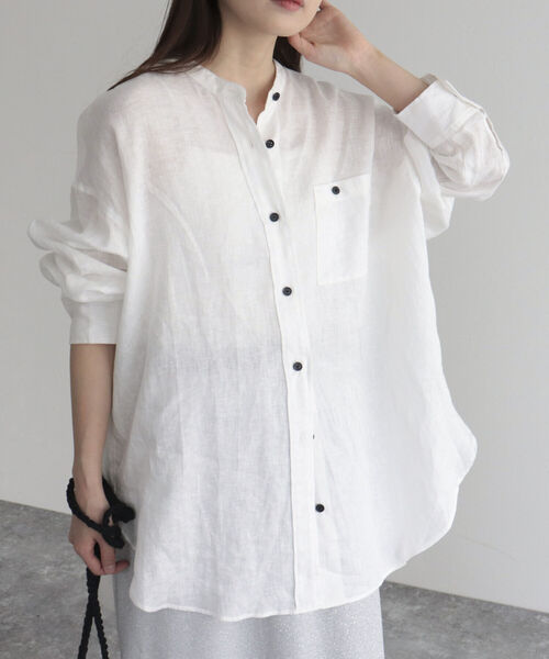 fredy emue（フレディエミュ）の「【fredyemueフレディエミュ】リネンバンドカラーシャツ（シャツ/ブラウス・レディース・ベージュ/オフホワイト/ピンク/グレイッシュブルー・38）」の15枚目の写真