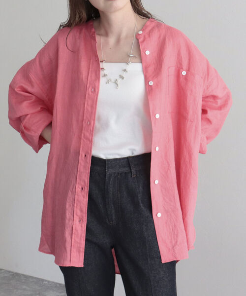 fredy emue（フレディエミュ）の「【fredyemueフレディエミュ】リネンバンドカラーシャツ（シャツ/ブラウス・レディース・ベージュ/オフホワイト/ピンク/グレイッシュブルー・38）」の19枚目の写真