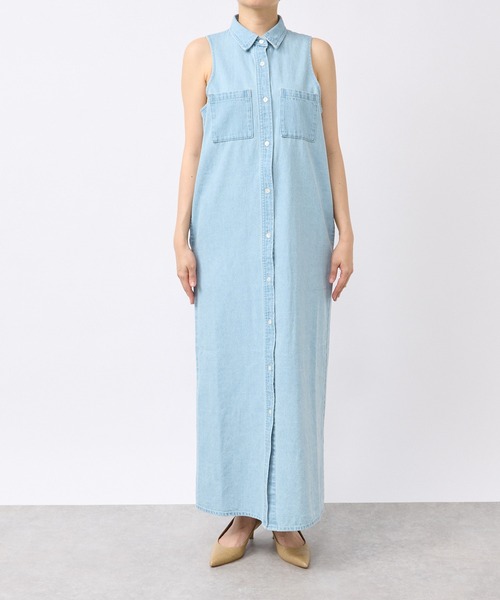 【新品タグ付き】RIVE DROITE 半袖デニムシャツワンピ FREEブルー RIVE DROITE｜【MONN×Yoshiiiiii】半袖デニムシャツワンピース