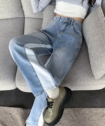 バイカラーストレートデニムパンツ