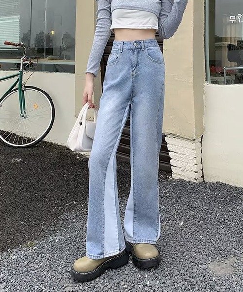 GLAMOROUS JANE(グラマラスジェーン)の「バイカラーストレートデニムパンツ(デニムパンツ・レディース・ブルー・S/M/L)」の2枚目の写真
