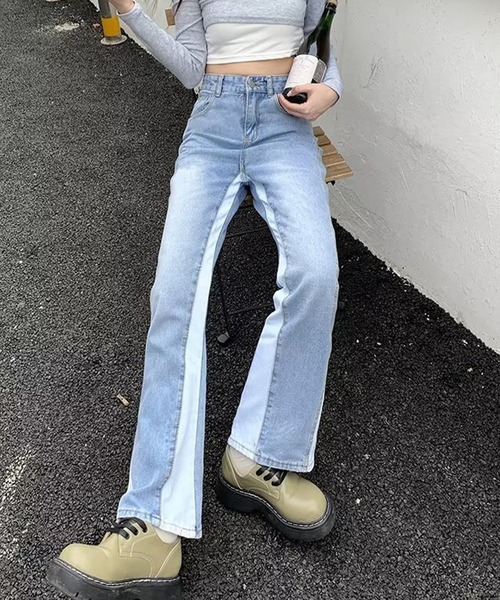 GLAMOROUS JANE(グラマラスジェーン)の「バイカラーストレートデニムパンツ(デニムパンツ・レディース・ブルー・S/M/L)」の3枚目の写真