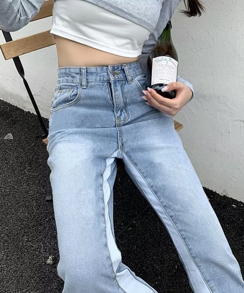 GLAMOROUS JANE(グラマラスジェーン)の「バイカラーストレートデニムパンツ(デニムパンツ・レディース・ブルー・S/M/L)」の4枚目の写真