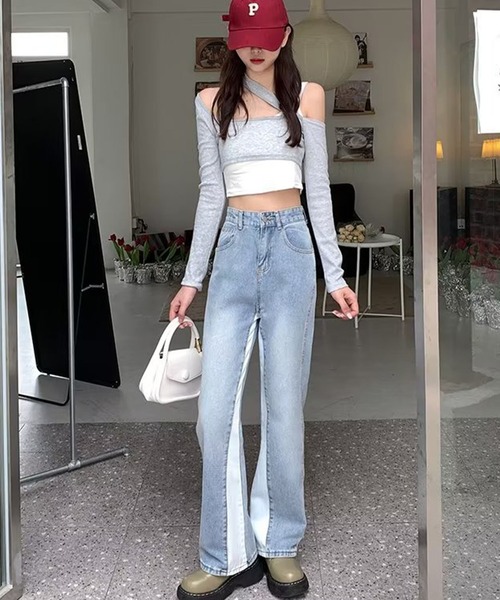 GLAMOROUS JANE(グラマラスジェーン)の「バイカラーストレートデニムパンツ(デニムパンツ・レディース・ブルー・S/M/L)」の6枚目の写真