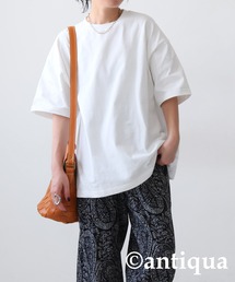 antiqua（アンティカ）の「綿100%バスク生地シンプルTシャツ（Tシャツ/カットソー）」