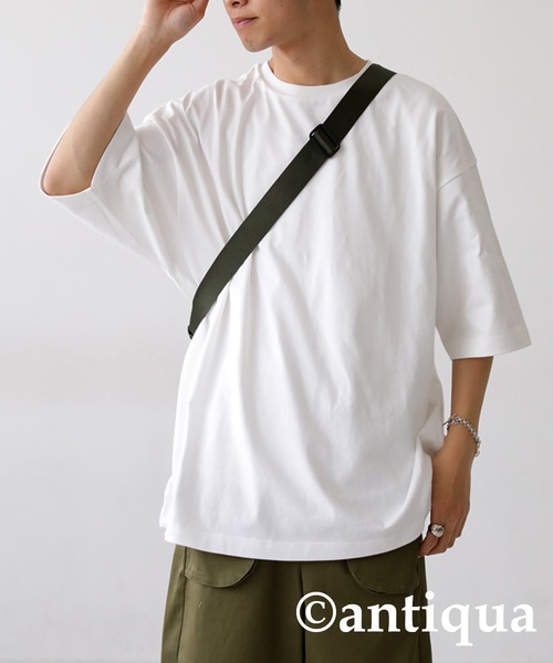 antiqua（アンティカ）の「綿100%バスク生地シンプルTシャツ（Tシャツ/カットソー・レディース・ホワイト/ブルー/ブラック/レッド/グリーン/コバルトブルー・M/L/L/XL）」の7枚目の写真
