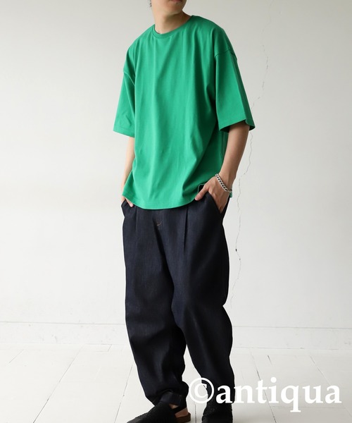 antiqua（アンティカ）の「綿100%バスク生地シンプルTシャツ（Tシャツ/カットソー・レディース・ホワイト/ブルー/ブラック/レッド/グリーン/コバルトブルー・M/L/L/XL）」の15枚目の写真