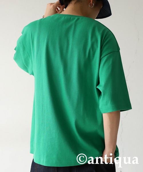 antiqua（アンティカ）の「綿100%バスク生地シンプルTシャツ（Tシャツ/カットソー・レディース・ホワイト/ブルー/ブラック/レッド/グリーン/コバルトブルー・M/L/L/XL）」の16枚目の写真