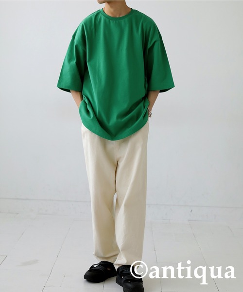 antiqua（アンティカ）の「綿100%バスク生地シンプルTシャツ（Tシャツ/カットソー・レディース・ホワイト/ブルー/ブラック/レッド/グリーン/コバルトブルー・M/L/L/XL）」の14枚目の写真