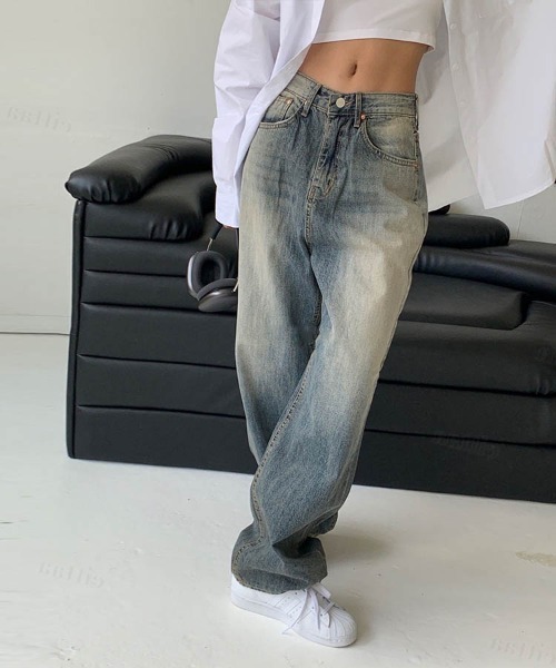 Dalfwin（ダールフィン）の「韓国ファッション ローライズワイドヴィンテージデニムパンツ（デニムパンツ・レディース・ダークブルー・SMALL/MEDIUM/LARGE）」の4枚目の写真