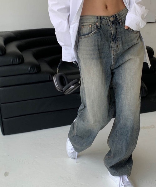 Dalfwin（ダールフィン）の「韓国ファッション ローライズワイドヴィンテージデニムパンツ（デニムパンツ・レディース・ダークブルー・SMALL/MEDIUM/LARGE）」の8枚目の写真