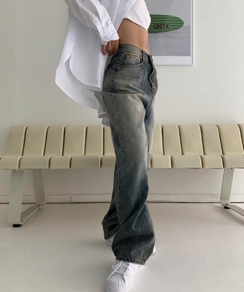 Dalfwin（ダールフィン）の「韓国ファッション ローライズワイドヴィンテージデニムパンツ（デニムパンツ・レディース・ダークブルー・SMALL/MEDIUM/LARGE）」の11枚目の写真